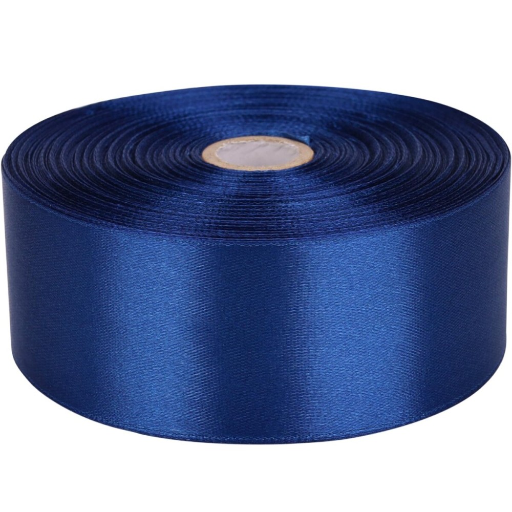 Baocuan 1-1/2 inch Deep Blue Satin Ribbon 50 Yards Solid Fabric Ribbons Roll for Wedding Invitations, Bridal Bouquets, Sewing, Party Decorations, Gift Wrapping and More