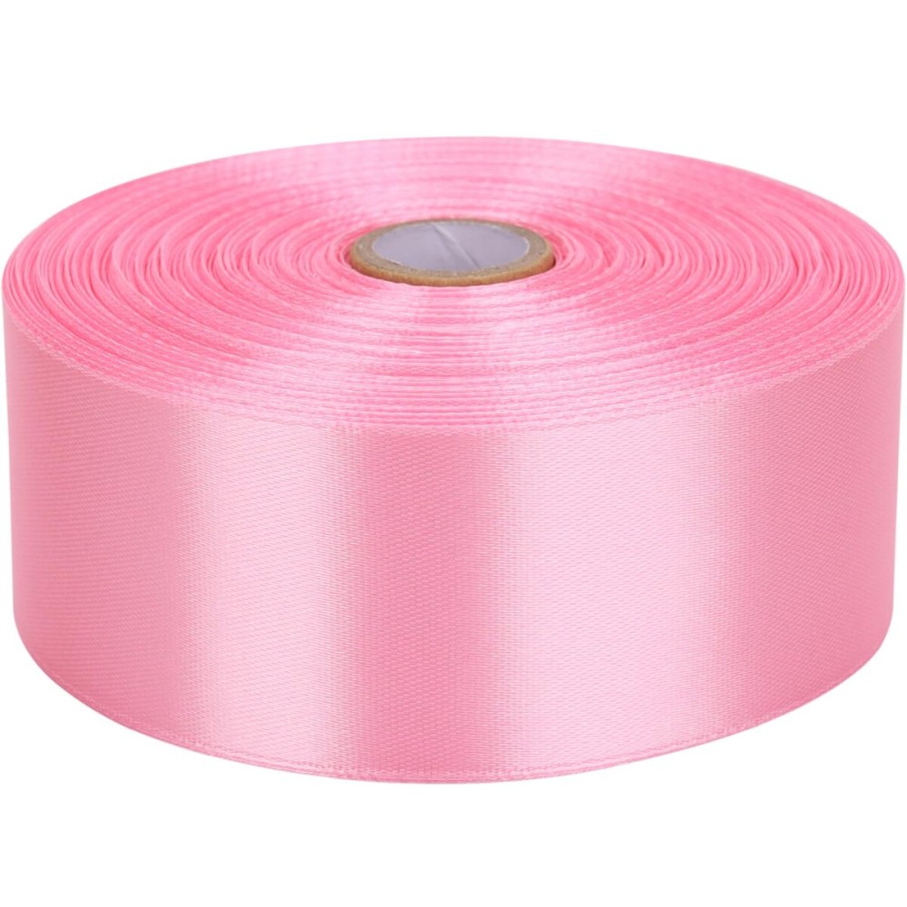 Baocuan 1-1/2 inch Pink Satin Ribbon 50 Yards Solid Fabric Ribbons Roll for Wedding Invitations, Bridal Bouquets, Sewing, Party Decorations, Gift Wrapping and More