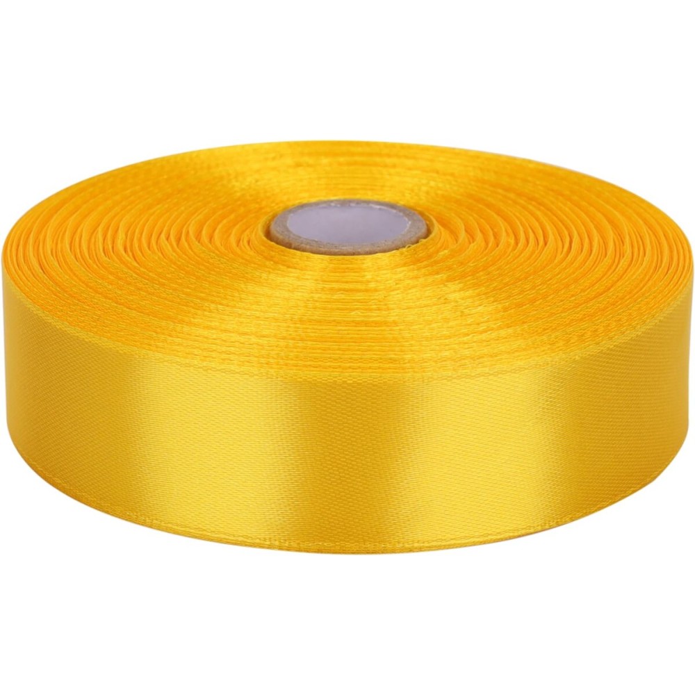 Baocuan 1 inch Yellow Satin Ribbon 50 Yards Solid Fabric Ribbons Roll for Wedding Invitations, Bridal Bouquets, Sewing, Party Decorations, Gift Wrapping and More
