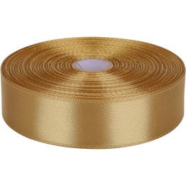 Baocuan 1 inch Champagne Gold Satin Ribbon 50 Yards Solid Fabric Ribbons Roll for Wedding Invitations, Bridal Bouquets, Sewing, Party Decorations, Gift Wrapping and More