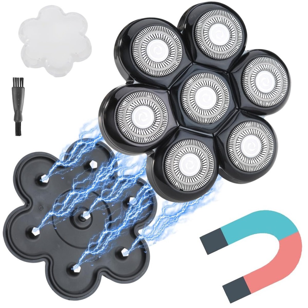 FOXSONIC Universal Magnetic 7 Blades Head Shaver Replacement Blades Compatible with Wyklaus SHPAVVER Head Shaver and Other Brands Head Shaver (CX7 BLACK)