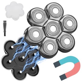 FOXSONIC Magnetic 7 Blades Head Shaver Replacement Blades for head Shaver and Other Brands Head Shaver (CX7 Silver)