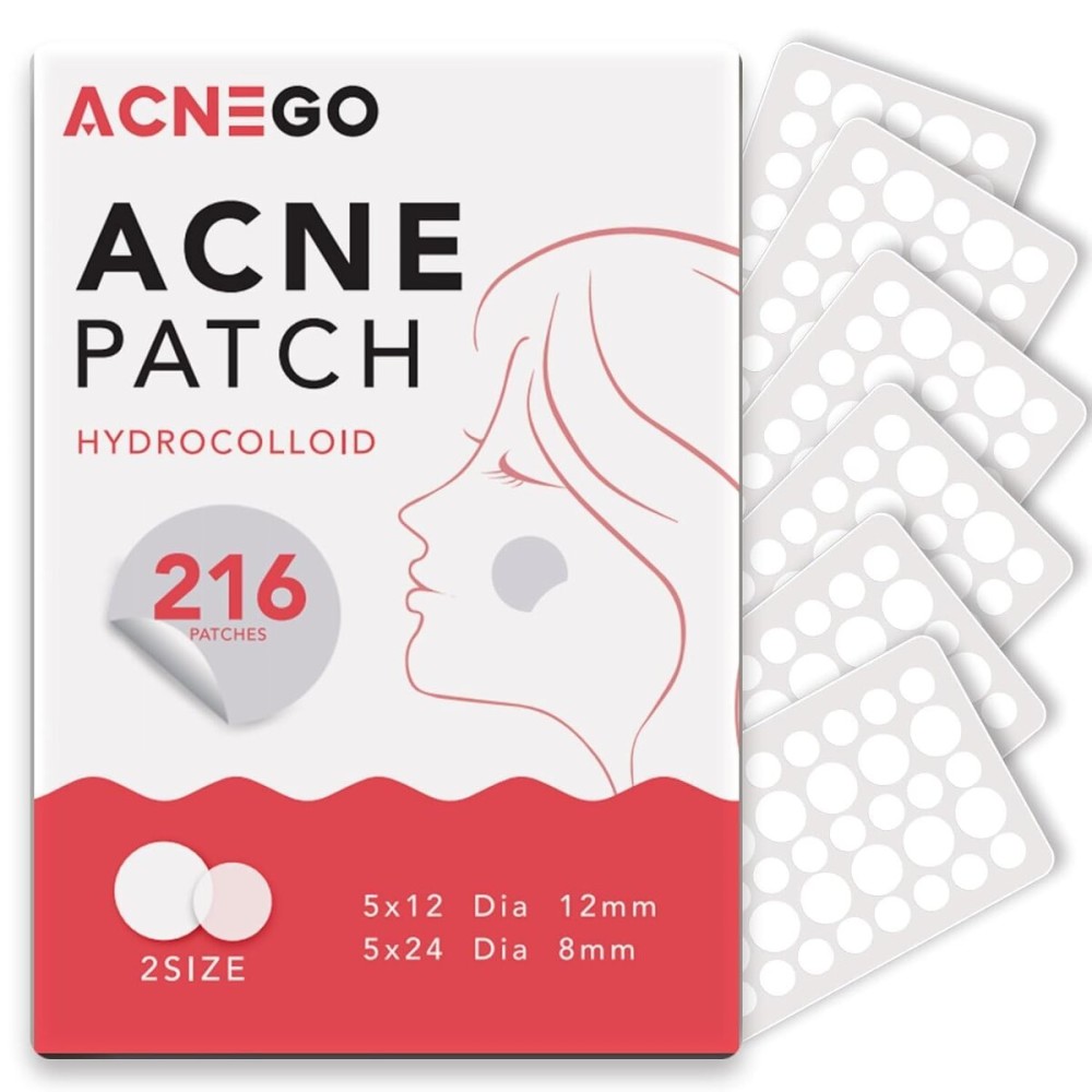 AcneGo 216 Counts Pimple Patches for Face, Hydrocolloid Acne Patches Zit Patches for Face Acne Spot Treatment Patch Cystic Acne Treatment Stickers Blemish Hydrocolloid Cover for all Skin Type