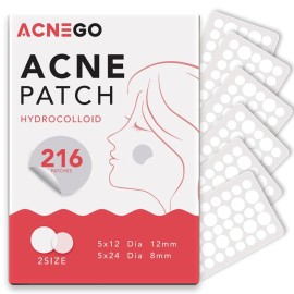 AcneGo 216 Counts Pimple Patches for Face, Hydrocolloid Acne Patches Zit Patches for Face Acne Spot Treatment Patch Cystic Acne Treatment Stickers Blemish Hydrocolloid Cover for all Skin Type