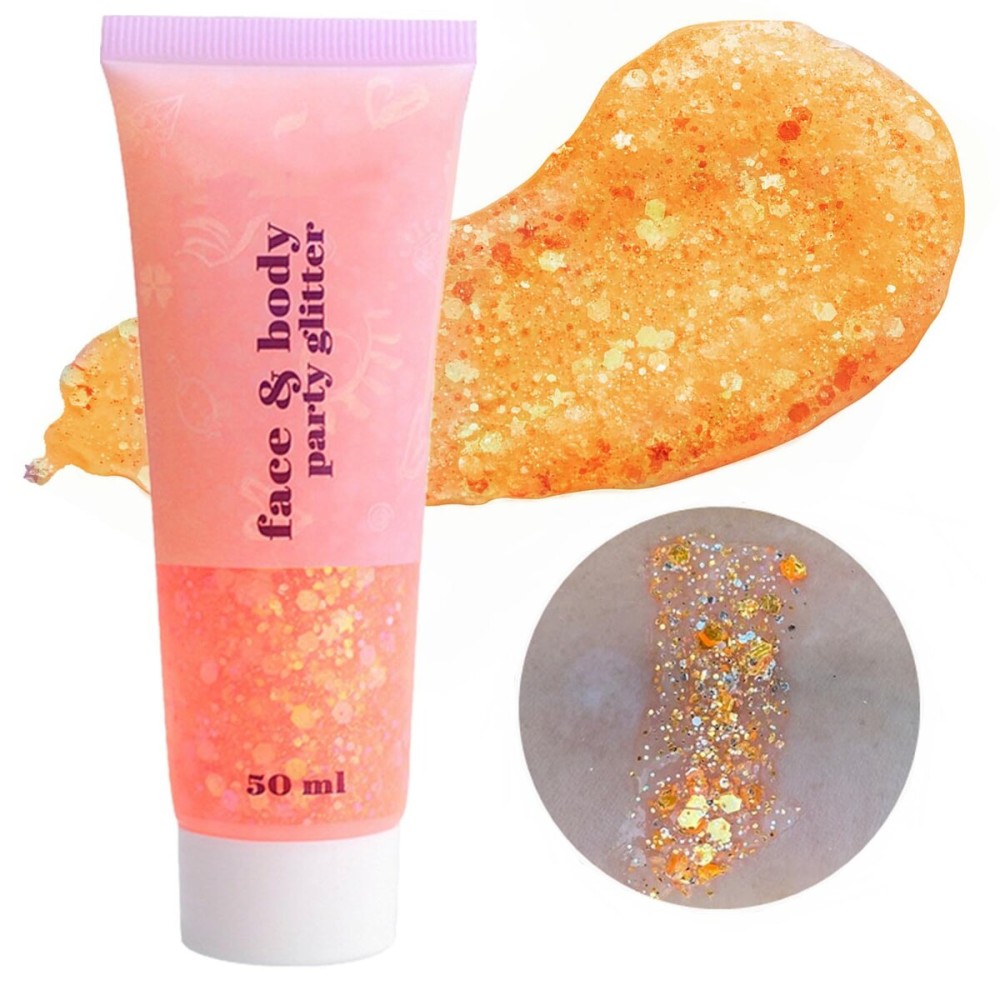 Go Ho Orange Face Body Glitter,Sparkle Orange Face Paint Glitter Makeup,Holographic Chunky Sequins Glitters Gel for Eye Lip Hair Nails,Halloween SFX Makeup Accessories,52g