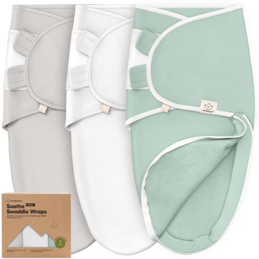 Baby Swaddle Sleep Sacks with Zipper - 3-Pack Swaddles for Newborns 3-6 Months, Infant, Baby Girls, Boys, Soft & Durable Newborn Sleep Sack, Easy Diaper Change Swaddling Blanket (Sage, L)