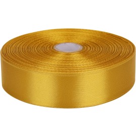 Baocuan 1 inch Golden Satin Ribbon 50 Yards Solid Fabric Ribbons Roll for Wedding Invitations, Bridal Bouquets, Sewing, Party Decorations, Gift Wrapping and More