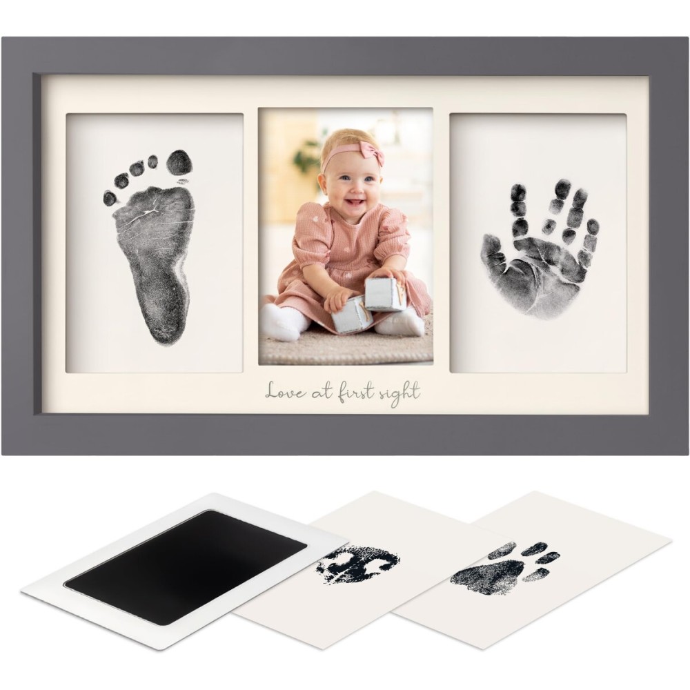 Inkless Hand and Footprint Kit, Boy, Girl, Newborn Keepsake - No Mess Ink Pad for Baby Handprint,Clean Touch Paw Print Kit for Dog Picture Frame,Personalized Baby Christmas Shower Gifts(Gunmetal Gray)