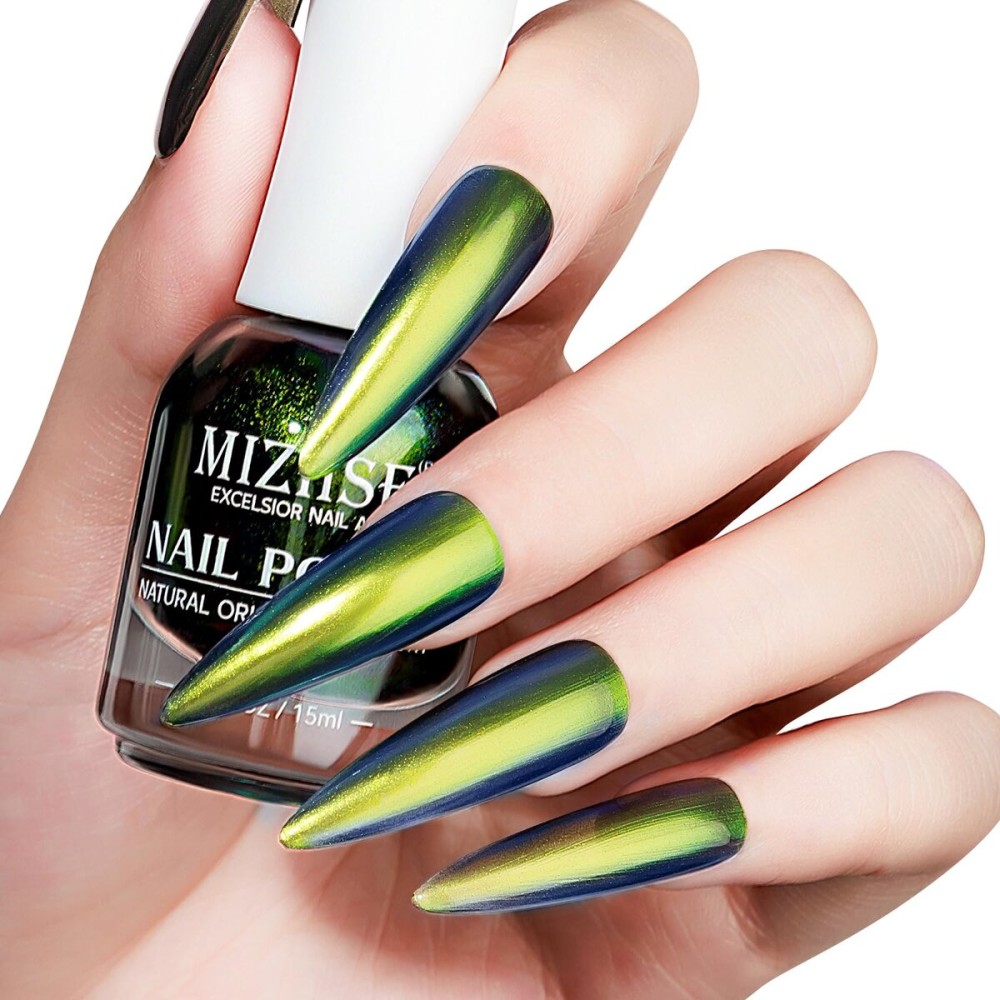 MIZHSE Chameleon Nail Polish Quick Dry, Bright Green Nail Polish Air Dry Fast, 15ml/0.5 fl oz High Glossy Color Shifting Shine Finish Nail Art Manicure Home