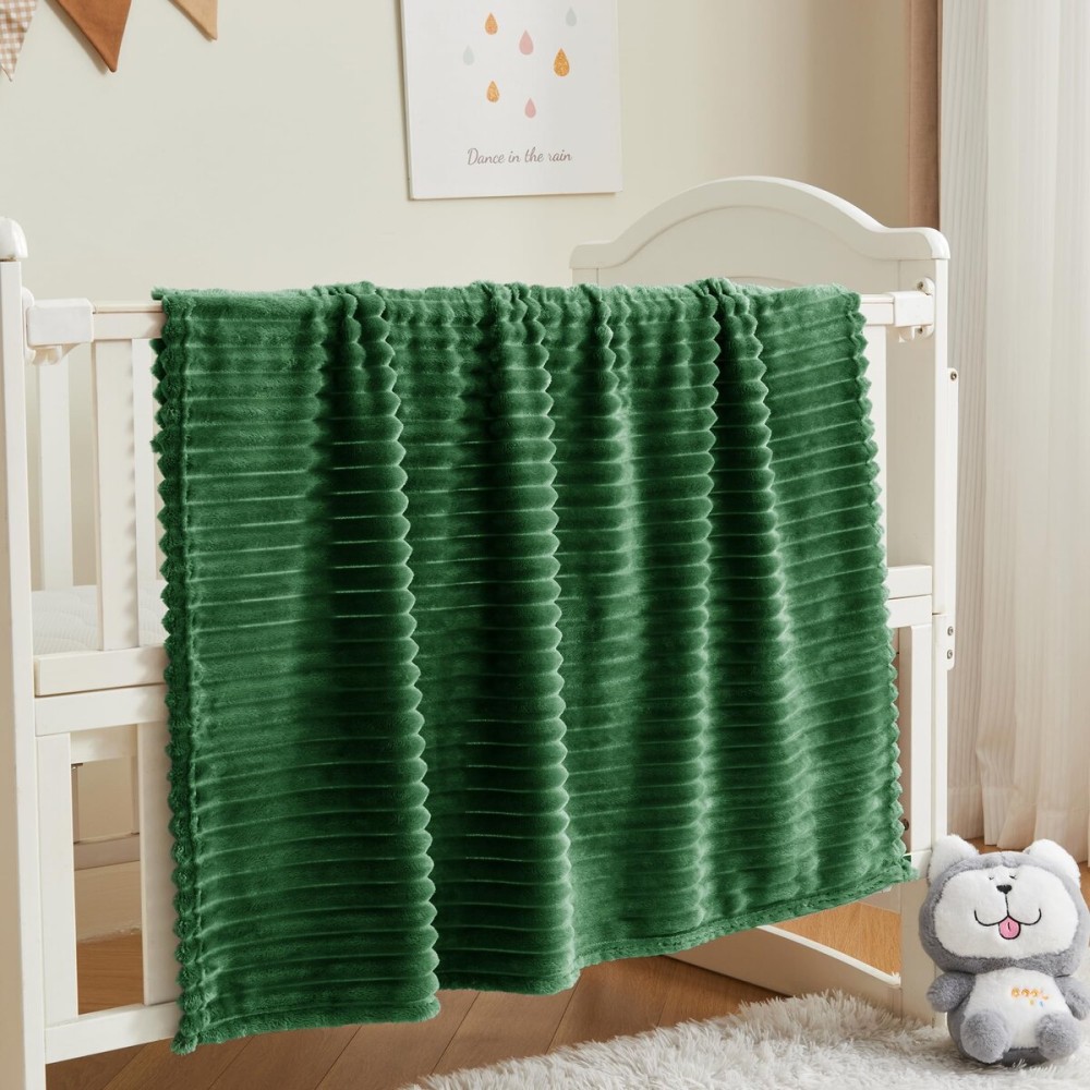 BEDELITE Baby Blankets for Boys Girls 30x 40 - 3D Ribbed Jacquard Cute Fuzzy Fleece Blanket, Warm and Breathable Soft Cozy Infant Toddler Blanket for Newborn All Seasons Suitable, Dark Green
