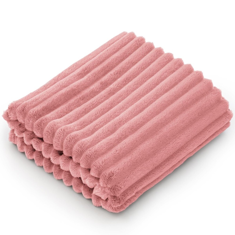 BEDELITE Baby Blankets for Boys Girls 30x 40 - 3D Ribbed Jacquard Cute Fuzzy Fleece Blanket, Warm and Breathable Soft Cozy Infant Toddler Blanket for Newborn All Seasons Suitable, Pink