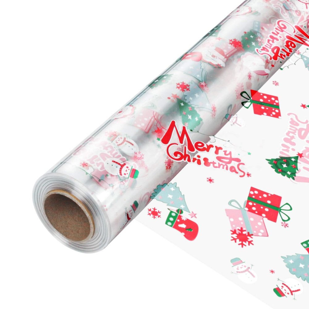 JOYIT 100\' Long X 17.5 Wide Christmas Cellophane Wrap Roll - 3 Mil Thicker Cellophane Roll, Crystal Clear Merry Christmas Cellophane for Gift Baskets, Flower Arts Crafts Food Treats Wrapping