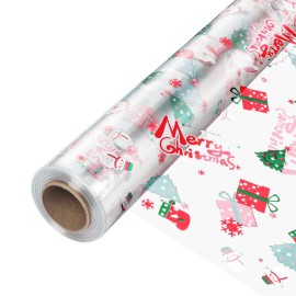 JOYIT 100\' Long X 17.5 Wide Christmas Cellophane Wrap Roll - 3 Mil Thicker Cellophane Roll, Crystal Clear Merry Christmas Cellophane for Gift Baskets, Flower Arts Crafts Food Treats Wrapping