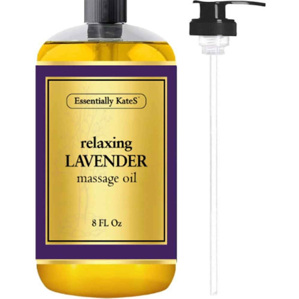 Essentially KateS Lavender Massage Oil 8 Fl Oz - Relaxation and Soothing (Lavender) - Expertly Delivers a Well Balanced, Efficacious Formula.