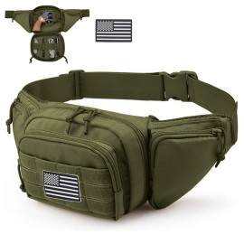 Vdones Tactical Fanny Pack Gun Holster Concealed Carry Pistol Military Tactical Waist Bag Waterproof Molle EDC Pouch with USA Flag Patch (Green)