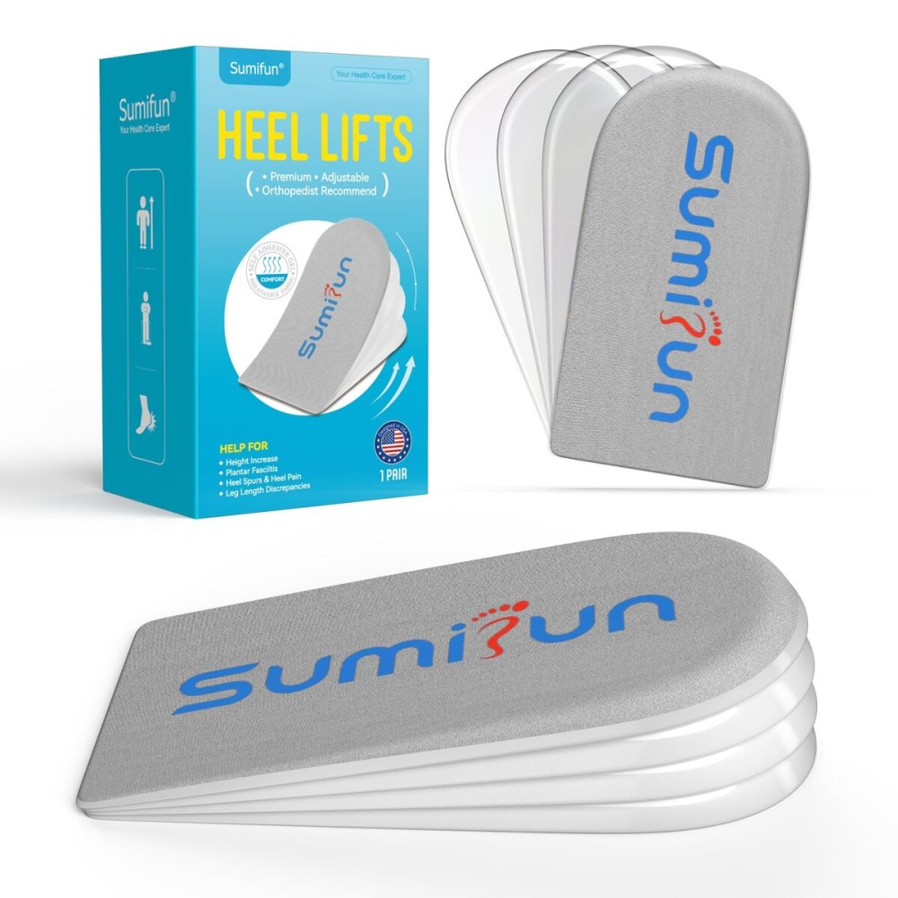 Sumifun Heel Lift, 4-Layer 1 Inch Gel Shoe Lifts for Women Uneven Legs, Adjustable Orthopedic Heel Lifts for Heel Pain and Leg Length Discrepancy, Heel Wedge Inserts 1/4 1/2 3/4 (Size S, Gray)