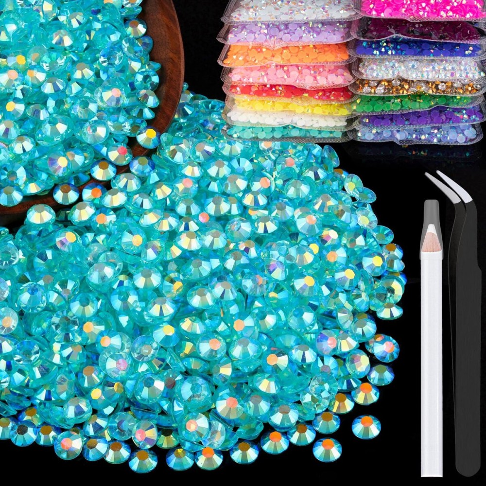 2500pcs 5mm Resin Rhinestones Bulk, Transparent Lake Blue AB Flatback Round Jelly Rhinestones Non Hotfix Crystal Gems Large Quantity Wholesale for DIY Crafts Clothes Bottles Face Makeup Manicure