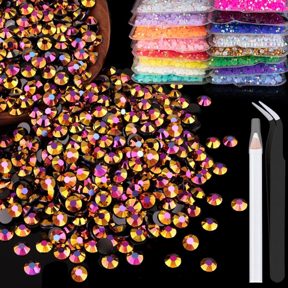 2500pcs 5mm Resin Rhinestones Bulk, Gold Rose AB Flatback Round Jelly Rhinestones Non Hotfix Crystal Gems Large Quantity Wholesale for DIY Crafts Clothes Bottles Face Makeup Manicure