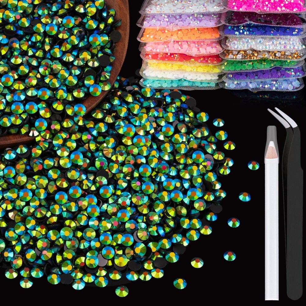 4000pcs 4mm Resin Rhinestones Bulk, Emerald Black AB Flatback Round Jelly Rhinestones Non Hotfix Crystal Gems Large Quantity Wholesale for DIY Crafts Clothes Face Makeup Manicure