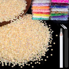 5000pcs 2mm Resin Rhinestones Bulk, Light Yellow AB Flatback Round Jelly Rhinestones Non Hotfix Crystal Gems Large Quantity Wholesale for DIY Crafts Clothes Bottles Face Makeup Manicure