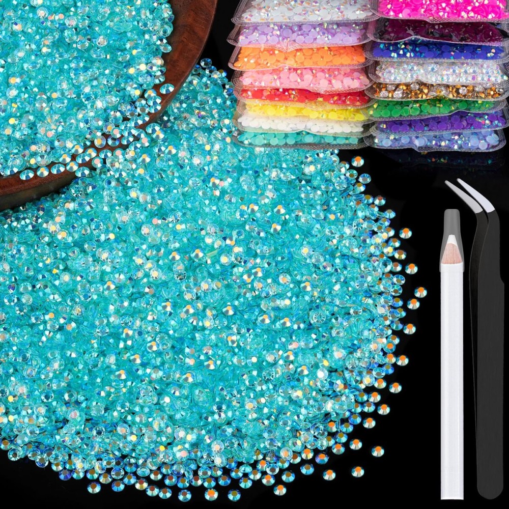 5000pcs 2mm Resin Rhinestones Bulk, Transparent Lake Blue AB Flatback Round Jelly Rhinestones Non Hotfix Crystal Gems Large Quantity Wholesale for DIY Crafts Clothes Bottles Face Makeup Manicure