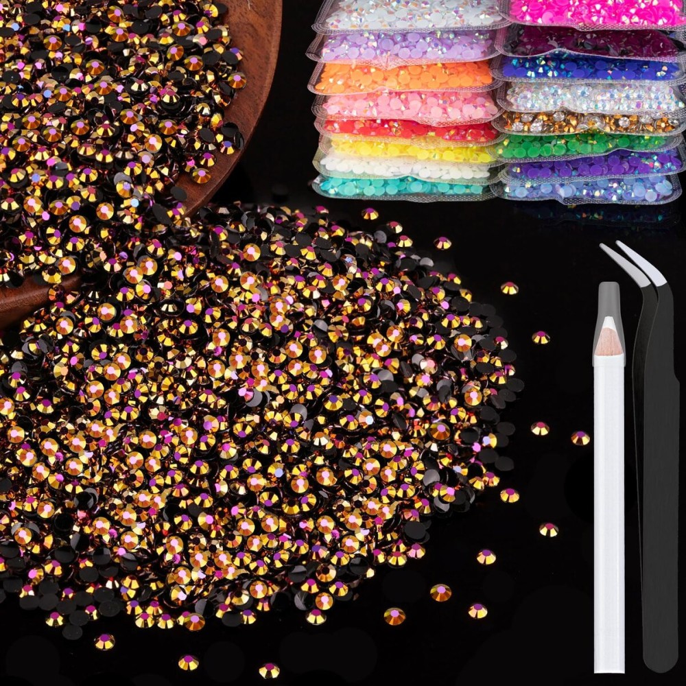 5000pcs 2mm Resin Rhinestones Bulk, Gold Rose AB Flatback Round Jelly Rhinestones Non Hotfix Crystal Gems Large Quantity Wholesale for DIY Crafts Clothes Bottles Face Makeup Manicure