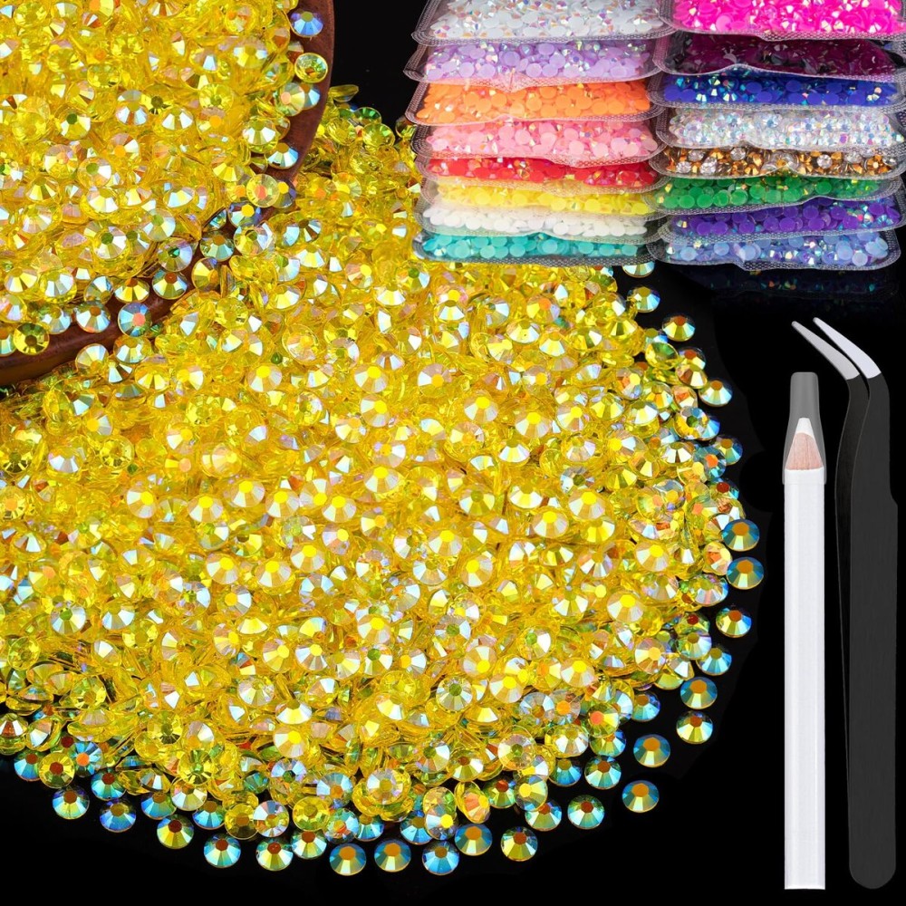4000pcs 4mm Resin Rhinestones Bulk, Transparent Lemon Yellow AB Flatback Round Jelly Rhinestones Non Hotfix Crystal Gems Large Quantity Wholesale for DIY Crafts Clothes Bottles Face Makeup Manicure