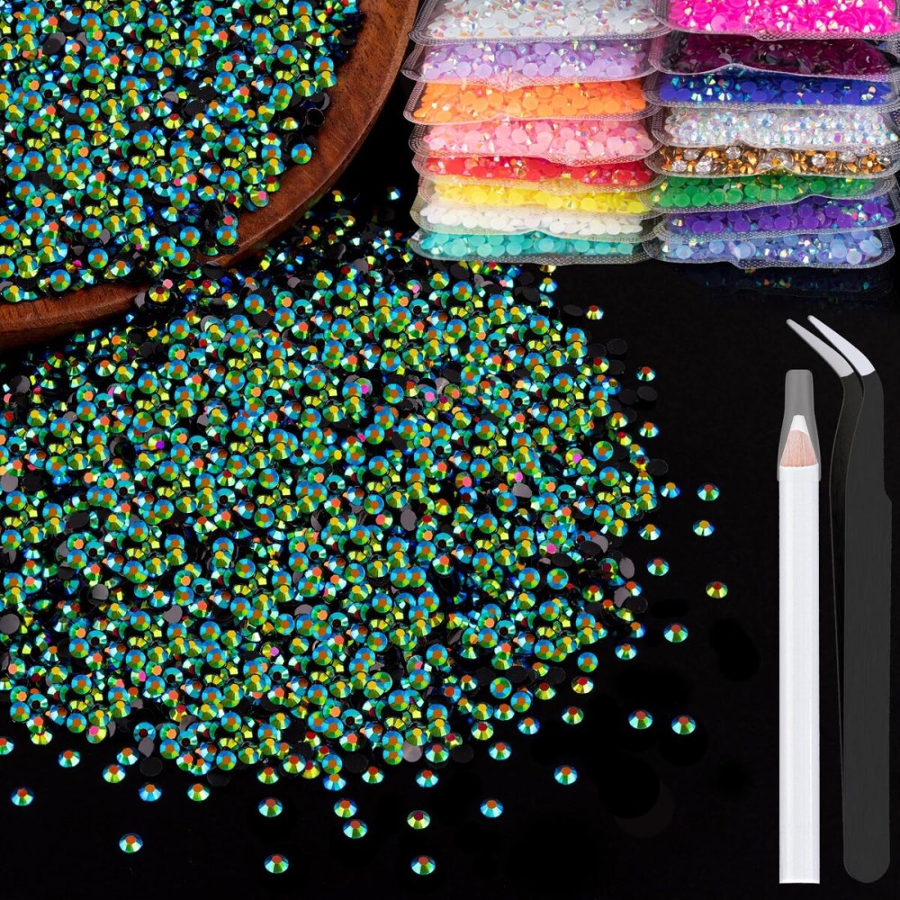 5000pcs 3mm Resin Rhinestones Bulk, Emerald Black AB Flatback Round Jelly Rhinestones Non Hotfix Crystal Gems Large Quantity Wholesale for DIY Crafts Clothes Face Makeup Manicure
