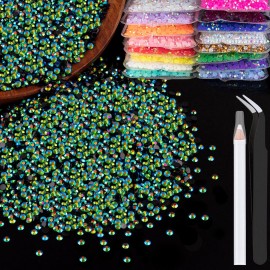 5000pcs 3mm Resin Rhinestones Bulk, Emerald Black AB Flatback Round Jelly Rhinestones Non Hotfix Crystal Gems Large Quantity Wholesale for DIY Crafts Clothes Face Makeup Manicure