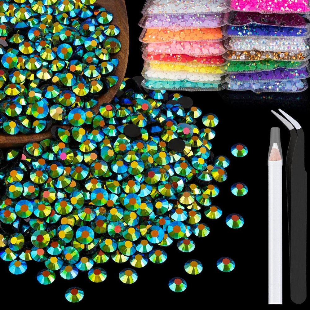 2500pcs 5mm Resin Rhinestones Bulk, Emerald Black AB Flatback Round Jelly Rhinestones Non Hotfix Crystal Gems Large Quantity Wholesale for DIY Crafts Clothes Face Makeup Manicure