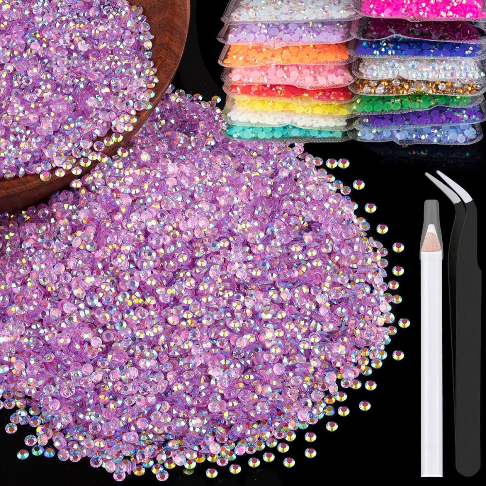 5000pcs 3mm Resin Rhinestones Bulk, Transparent Lavender Purple AB Flatback Round Jelly Rhinestones Non Hotfix Crystal Gems Large Quantity Wholesale for DIY Crafts Clothes Face Makeup Manicure
