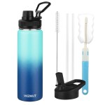 MEZMUT Insulated 24oz Stainless Steel Water Bottle with Straw & 2 Lids - Sports Metal Cup - Double Walled Vacuum Insulated Bottle - Leak-Proof Travel (Gradient Blue)