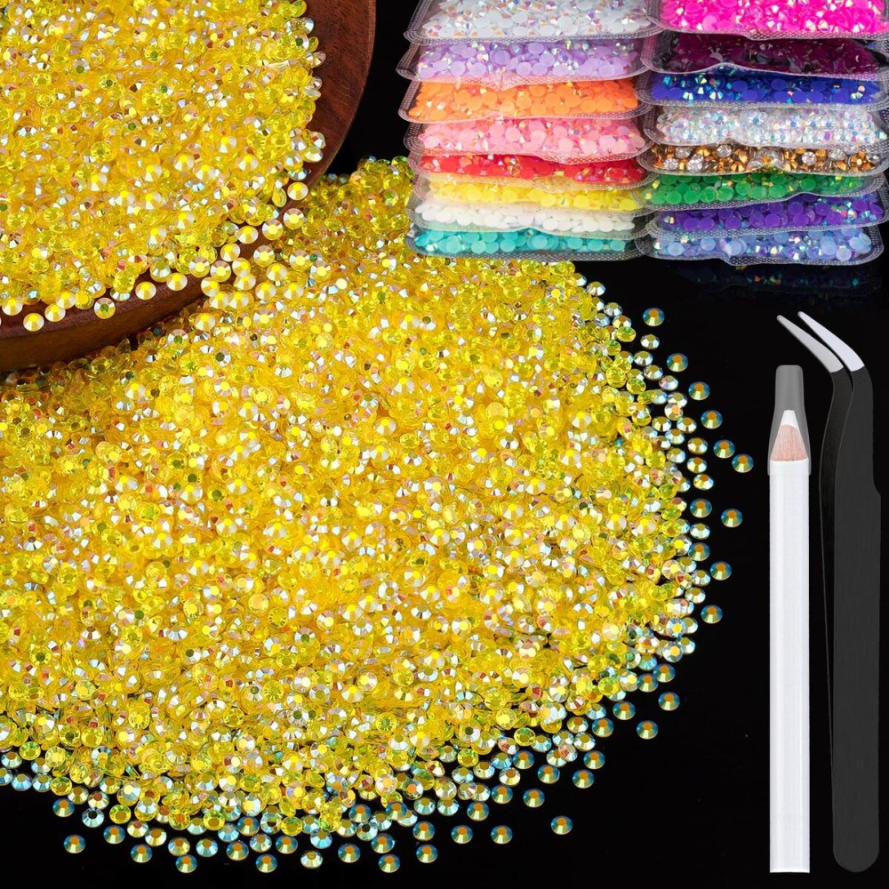 5000pcs 3mm Resin Rhinestones Bulk, Transparent Lemon Yellow AB Flatback Round Jelly Rhinestones Non Hotfix Crystal Gems Large Quantity Wholesale for DIY Crafts Clothes Bottles Face Makeup Manicure