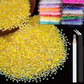 5000pcs 3mm Resin Rhinestones Bulk, Transparent Lemon Yellow AB Flatback Round Jelly Rhinestones Non Hotfix Crystal Gems Large Quantity Wholesale for DIY Crafts Clothes Bottles Face Makeup Manicure