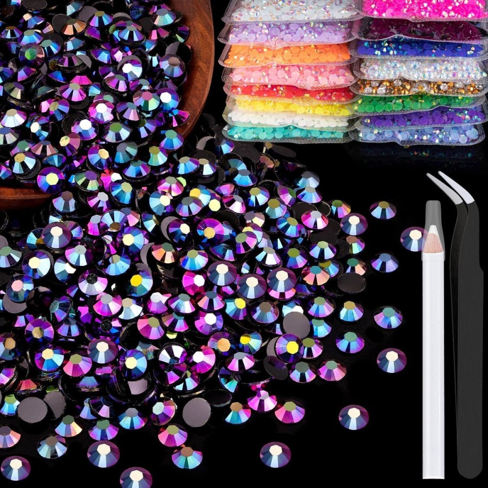 5000pcs 3mm Resin Rhinestones Bulk, Purplish Black AB Flatback Round Jelly Rhinestones Non Hotfix Crystal Gems Large Quantity Wholesale for DIY Crafts Clothes Bottles Face Makeup Manicure