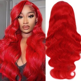 Loyom Red Lace Front Wigs Human Hair Pre Plucked Red Wig Human Hair 13x4 Body Wave Lace Front Wigs Human Hair Colored 180% Density Red HD Lace Front Wigs Human Hair Red Frontal Wigs Human Hair 22\'\'