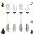 WDF 100 Piece Silver Forks Disposable - 7.48 Inch Silver Plastic Forks - Baroque Silverware for Dessert Cake - Heavy Duty Plastic Fork for Christmas Party, Wedding or Daily Using