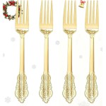 WDF 100 Piece Gold Forks Disposable - 7.48 Inch Gold Plastic Forks - Baroque Plastic Silverware for Dessert Cake - Heavy Duty Thanksgiving for Party, Wedding or Daily Using