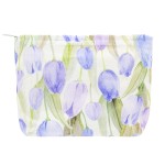 PAZIMIIK Floral Makeup Bag Large Cotton Zipper Pouch for Purse Travel Canvas Make Up Organizer for Women Cosmetic,Tulip Purple