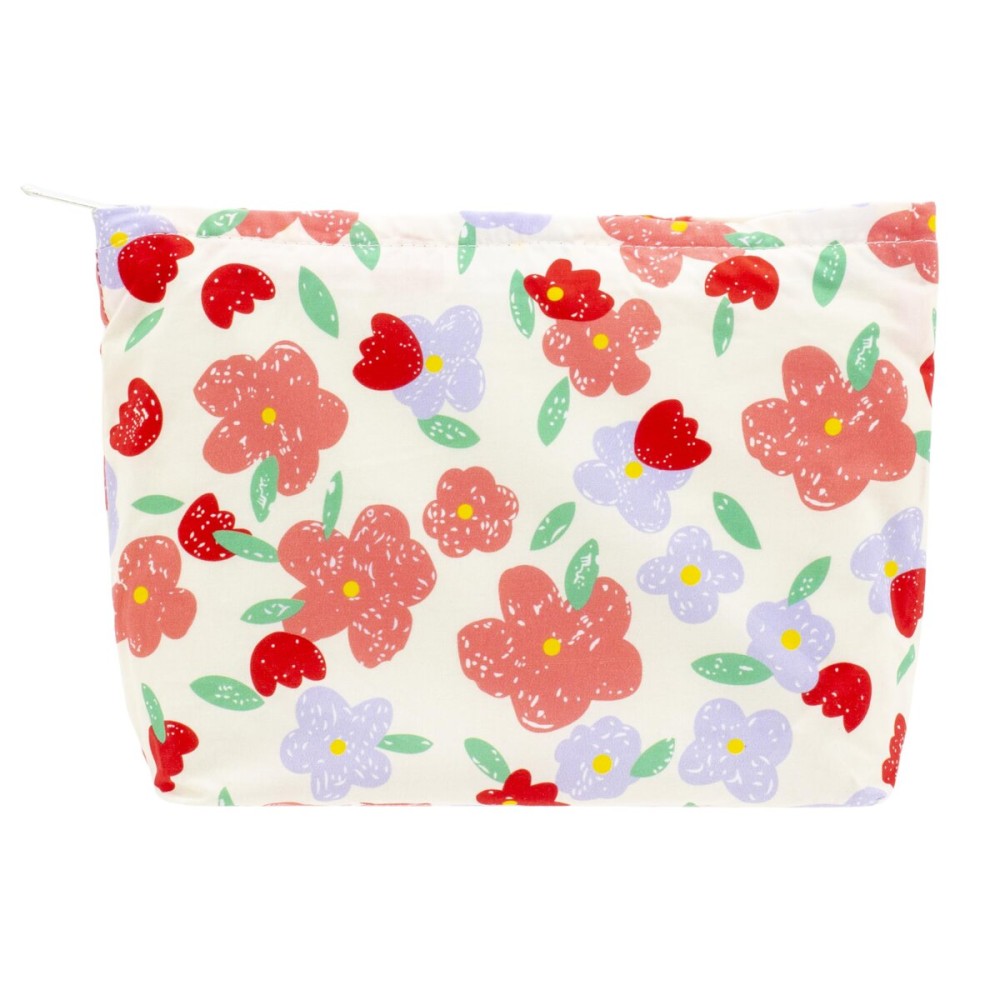 Floral Makeup Bag Large Cotton Zipper Pouch for Purse Travel Canvas Make Up Organizer for Women Cosmetic,Flower Pink