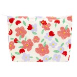 Floral Makeup Bag Large Cotton Zipper Pouch for Purse Travel Canvas Make Up Organizer for Women Cosmetic,Flower Pink