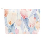 Floral Makeup Bag Large Cotton Zipper Pouch for Purse Travel Canvas Make Up Organizer for Women Cosmetic,Tulip Pink