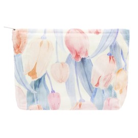 Floral Makeup Bag Large Cotton Zipper Pouch for Purse Travel Canvas Make Up Organizer for Women Cosmetic,Tulip Pink