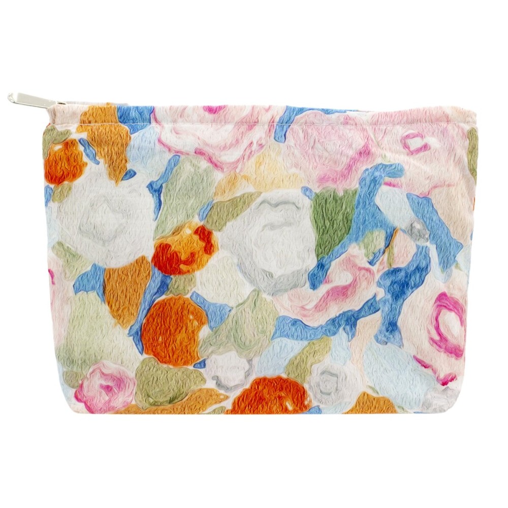 PAZIMIIK Floral Makeup Bag Large Cotton Zipper Pouch for Purse Travel Canvas Make Up Organizer for Women Cosmetic,Garden Orange