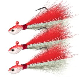 Dr.Fish 3 Pack Bucktail Jig Saltwater Fishing Jig Buck Tail Hair Lure Surf Fishing Bass/Striper/Mackerel/Halibut/Flouder Lure 1/2oz