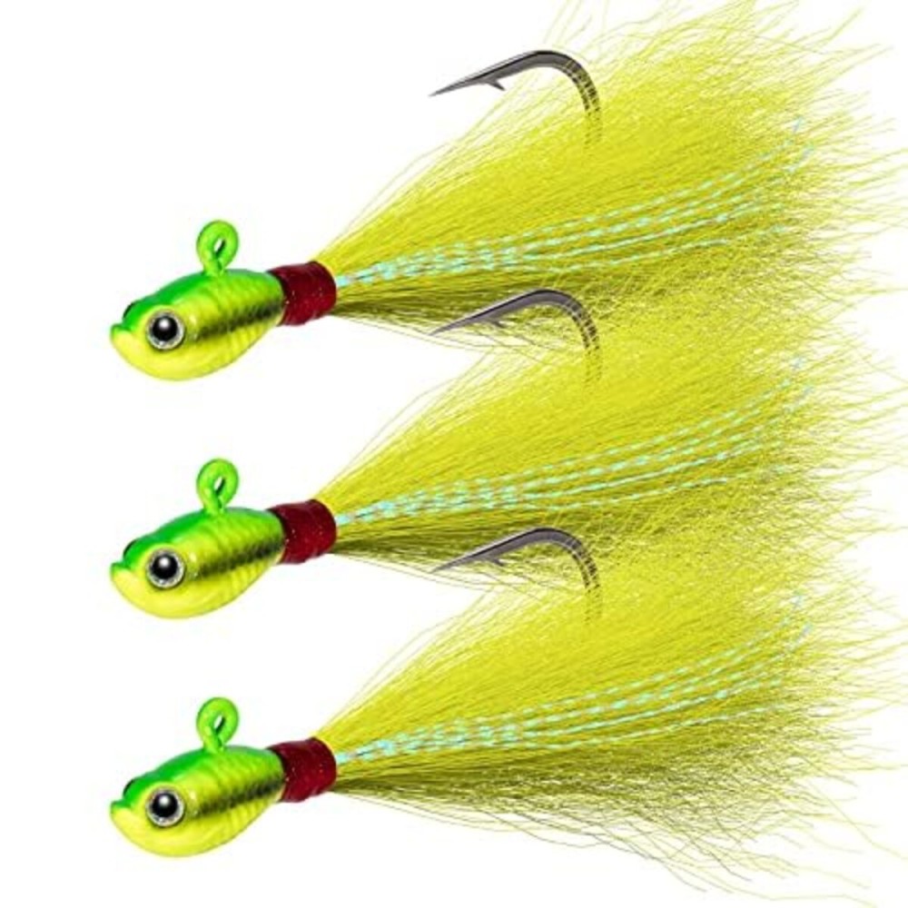 Dr.Fish 3 Pack Bucktail Jig Saltwater Fishing Jig Buck Tail Hair Lure Surf Fishing Bass/Striper/Mackerel/Halibut/Flouder Lure 1/4oz