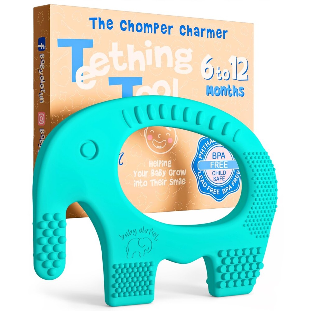 Baby Elefun Baby Teething Toys 5X Pain Relief Zero Delay 6-12 Months Turquoise
