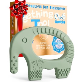Baby Elefun Baby Teething Toys 5X Pain Relief Zero Delay 0-6 Months, Olive