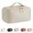 Large Capacity Travel Cosmetic Bag - PU Leather Makeup Organizer Bag Portable Woven Makeup Bags for Women Waterproof Travel Toiletry Bag with Divider Pouch, Khaki