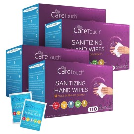 Care Touch Hand Sanitizer Wipes - 440 Individually Wrapped Packets (Box of 4, 110 Wipes Each)